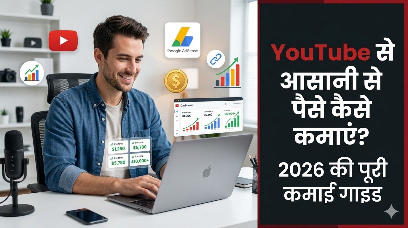 YouTube से आसानी से पैसे कैसे कमाएं – YouTube AdSense, Shorts, Affiliate Marketing और Sponsorship से ऑनलाइन कमाई की 2026